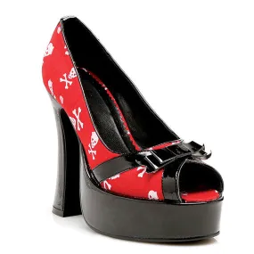557-SKULLY 5" Chunky Heel Satin Skull Peep Toe.