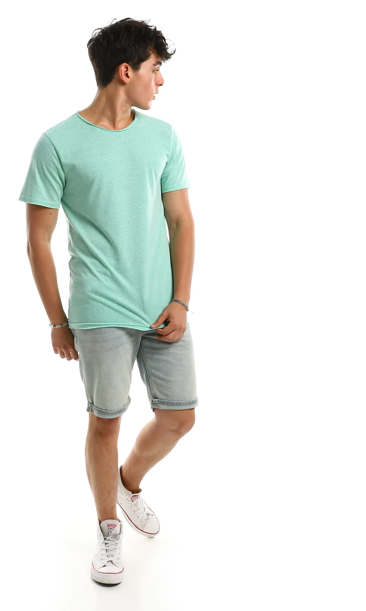 97915 Casual Slip On Comfy Basic Tee - Heather Aquamarine