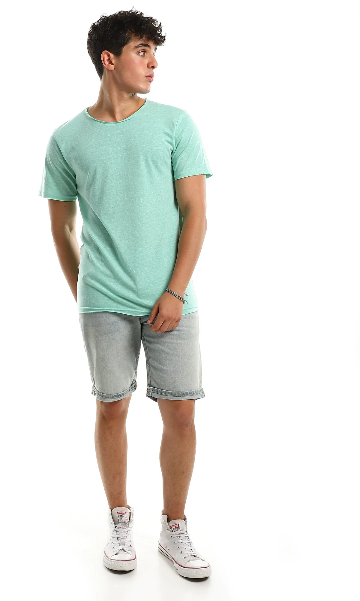 97915 Casual Slip On Comfy Basic Tee - Heather Aquamarine