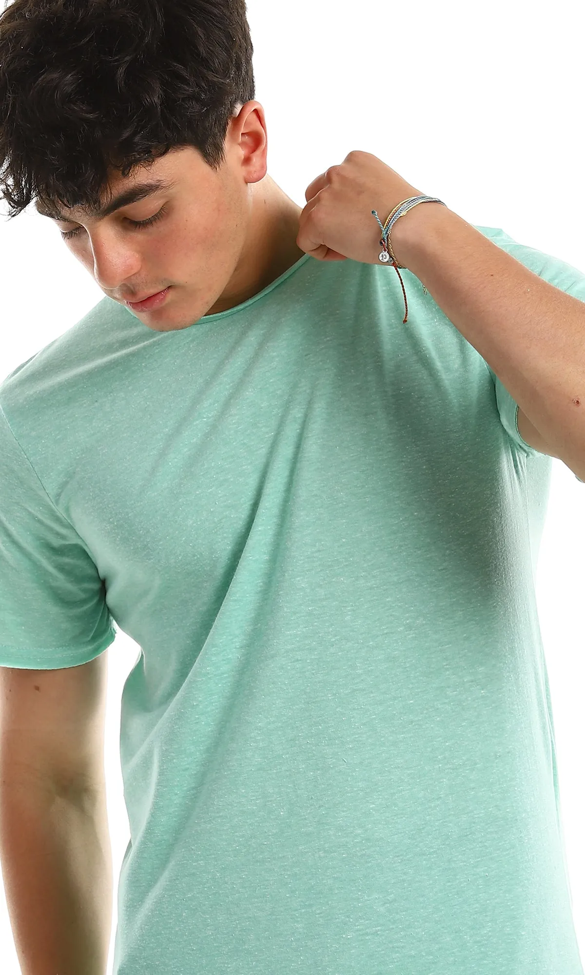 97915 Casual Slip On Comfy Basic Tee - Heather Aquamarine