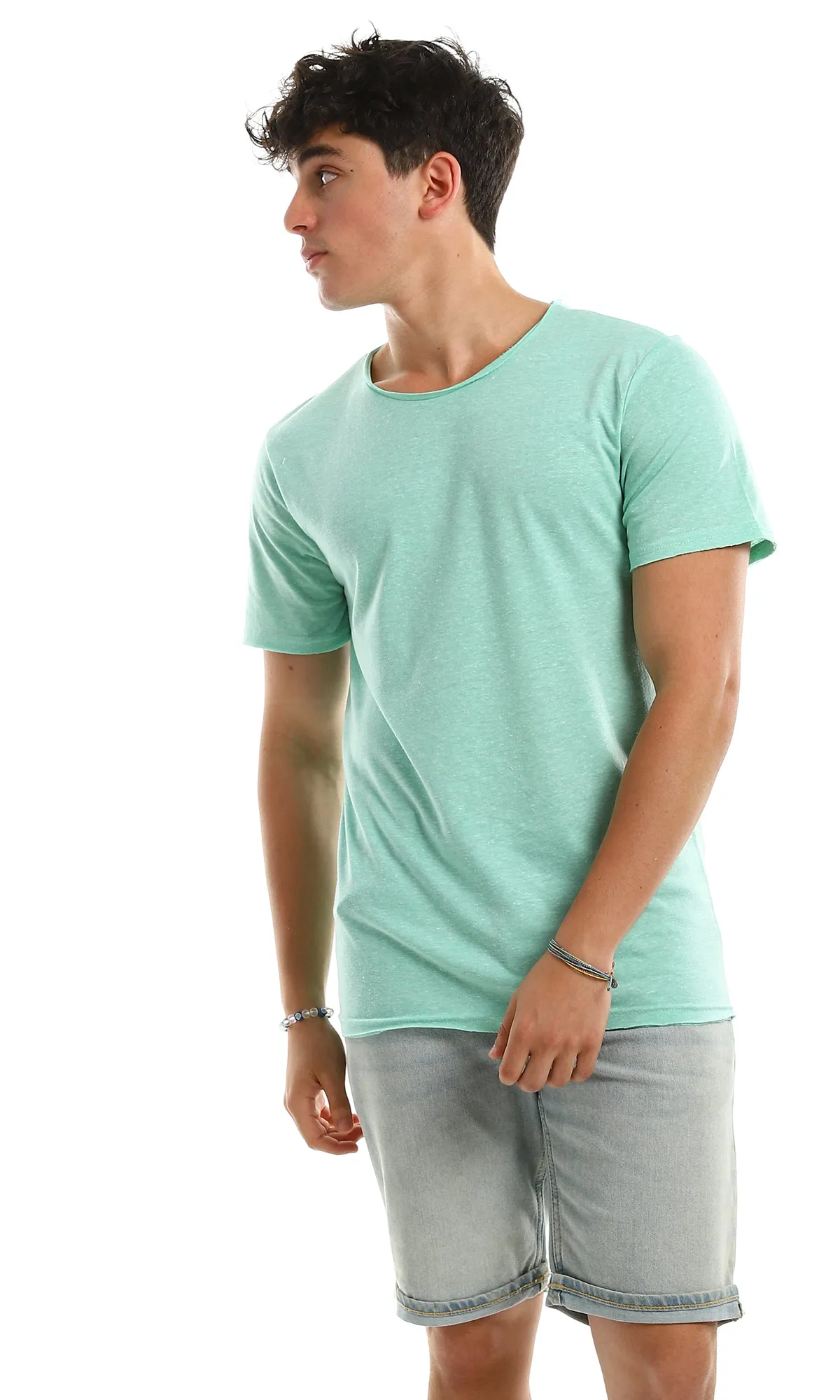 97915 Casual Slip On Comfy Basic Tee - Heather Aquamarine
