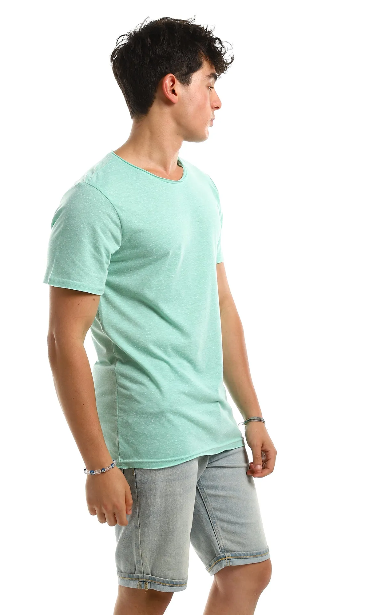 97915 Casual Slip On Comfy Basic Tee - Heather Aquamarine
