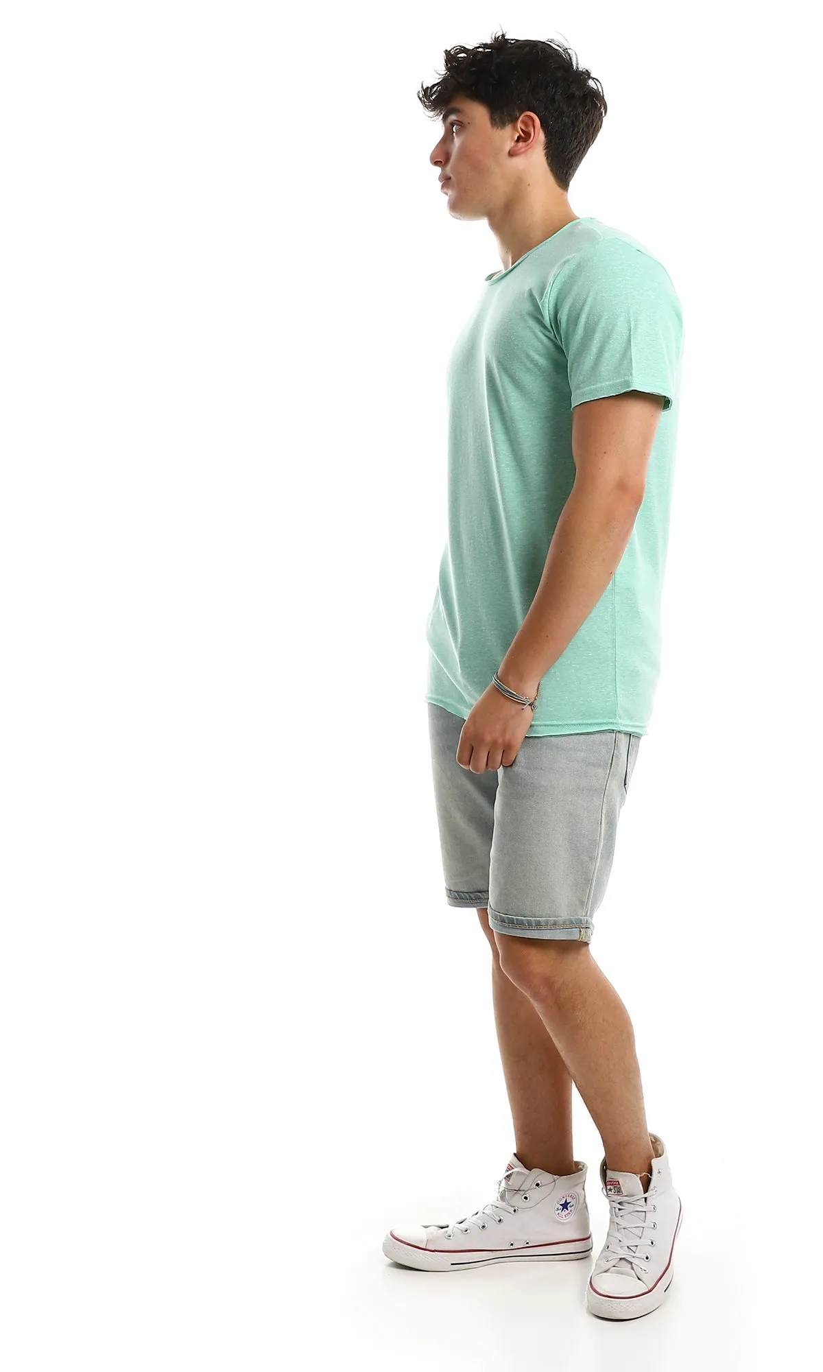 97915 Casual Slip On Comfy Basic Tee - Heather Aquamarine
