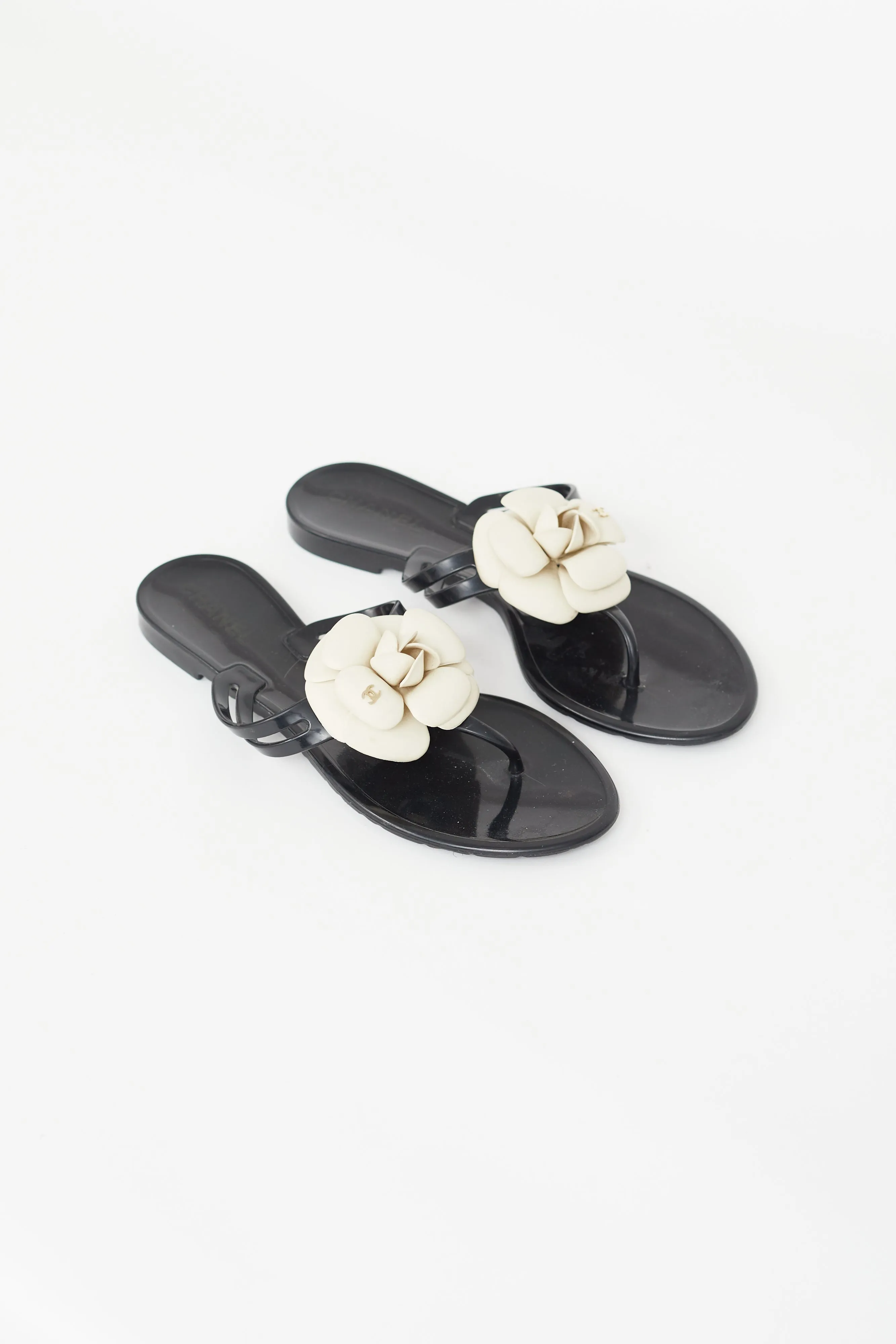Black & Cream Camellia Sandal