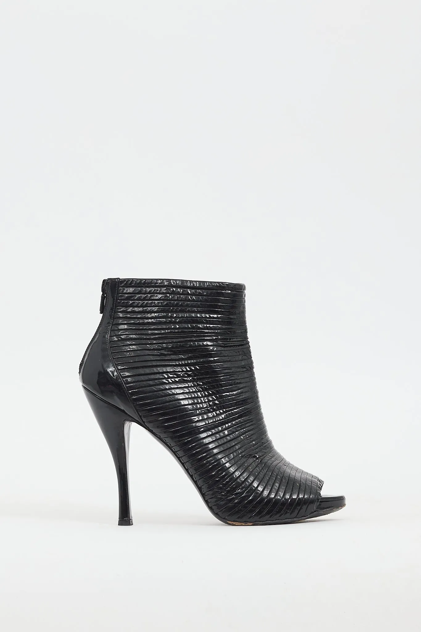 Black Patent Pleated Peep Toe Boot