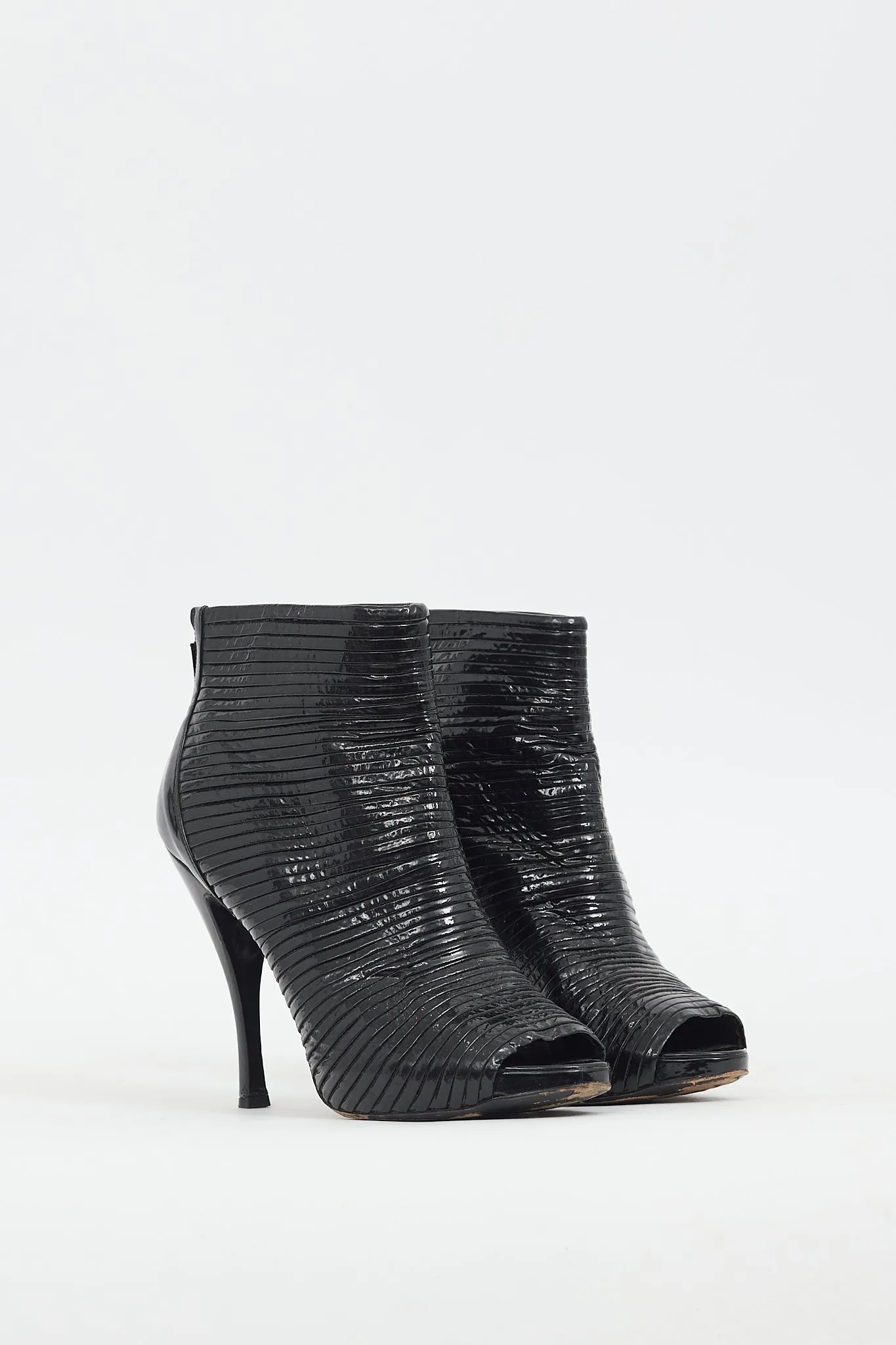 Black Patent Pleated Peep Toe Boot