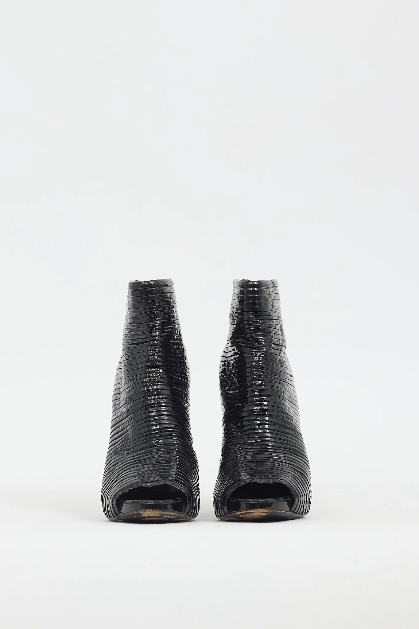 Black Patent Pleated Peep Toe Boot