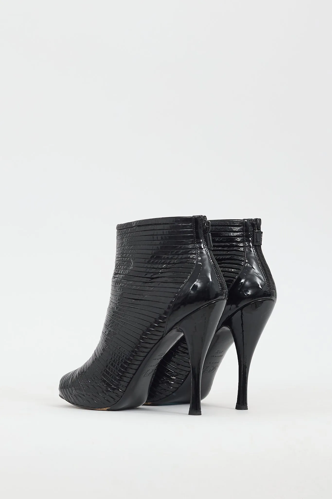 Black Patent Pleated Peep Toe Boot