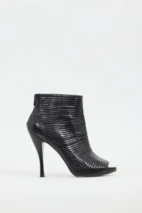 Black Patent Pleated Peep Toe Boot