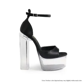 BRIT-4 PEEP TOE CLEAR PLATFORM CHUNKY HEEL - BLACK