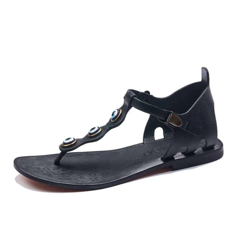 Brown Leather Thong Sandals For Womens