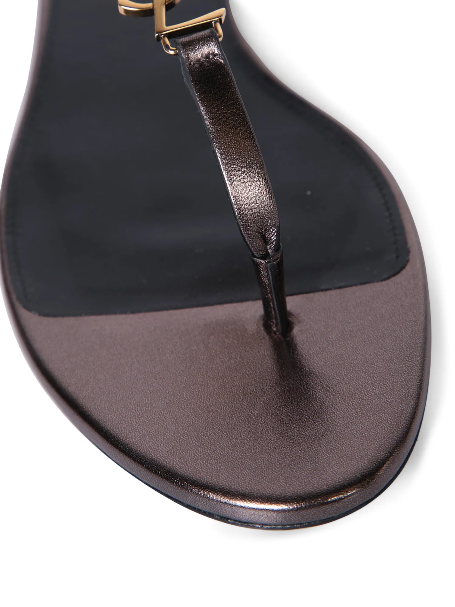 Cassandra lamé/black thong sandals