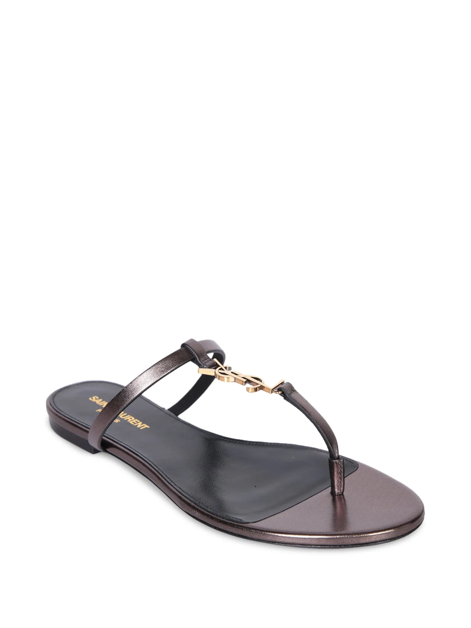 Cassandra lamé/black thong sandals