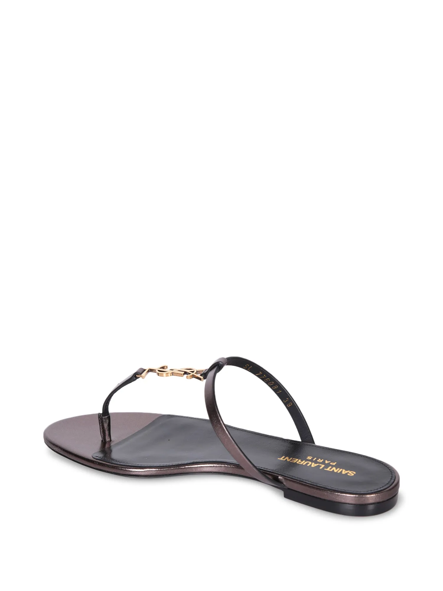 Cassandra lamé/black thong sandals