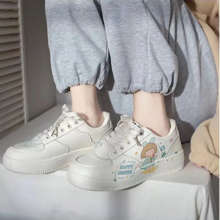 Cute Hand-Painted Cartoon Girls Low-Top Sneakers