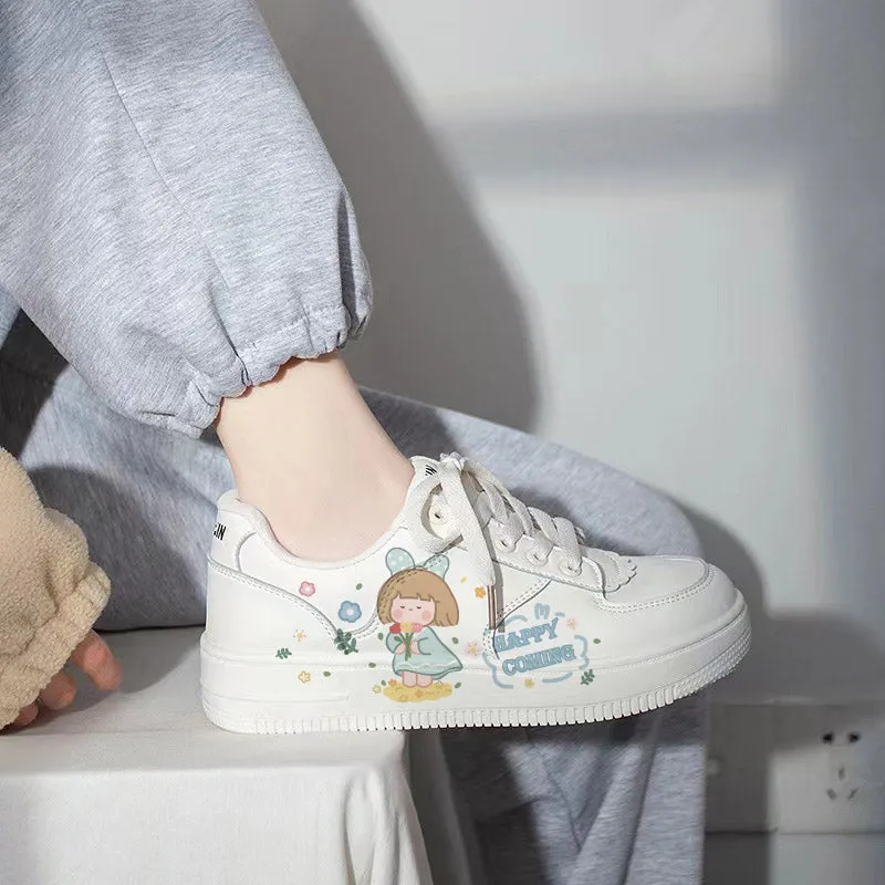 Cute Hand-Painted Cartoon Girls Low-Top Sneakers