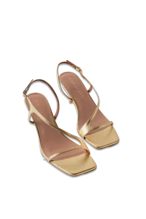 Gold Leather Strappy Kitten Heels