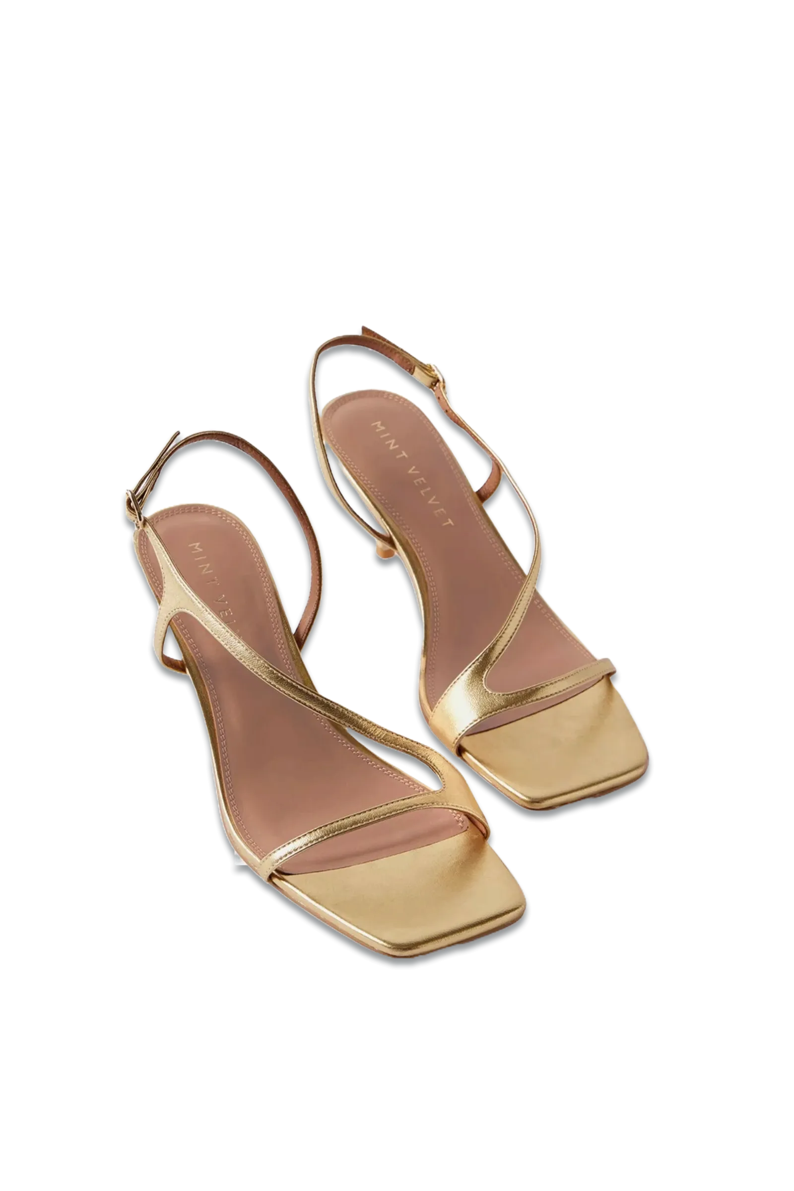 Gold Leather Strappy Kitten Heels