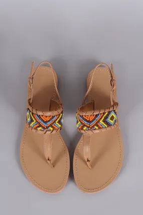 Liliana Beaded Whip Stitch T-Strap Slingback Thong Flat Sandal