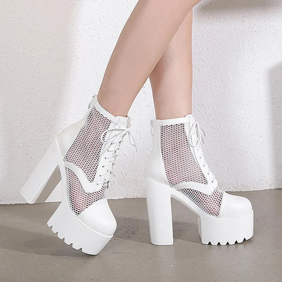 Mesh Laced Platform Shoes Grunge Aesthetic