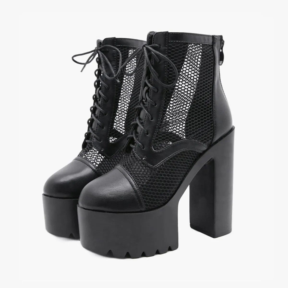 Mesh Laced Platform Shoes Grunge Aesthetic