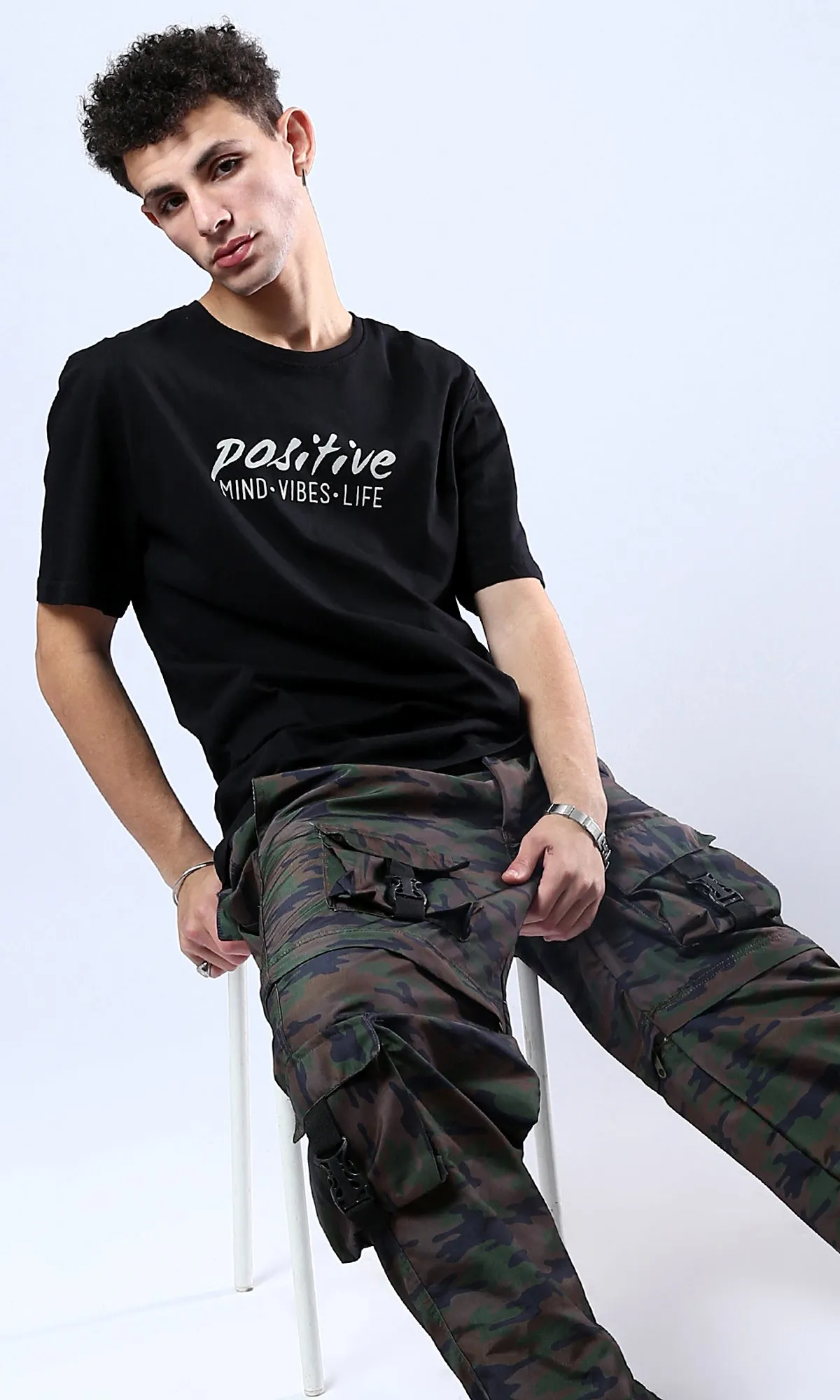 O178972 Slip On Black Printed "Positive" Tee