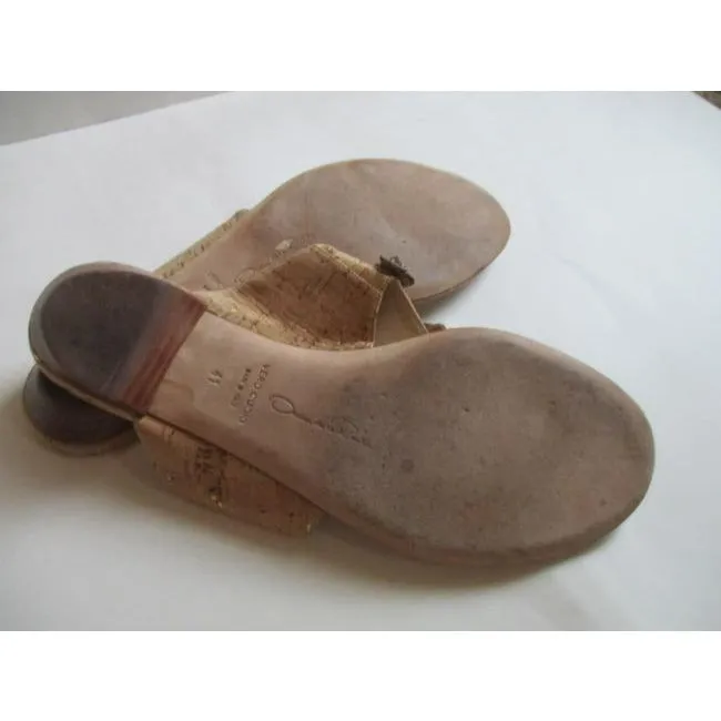Oscar De La Renta Brown Bronze And Gold T Strap Embellished Sandals Size Eu
