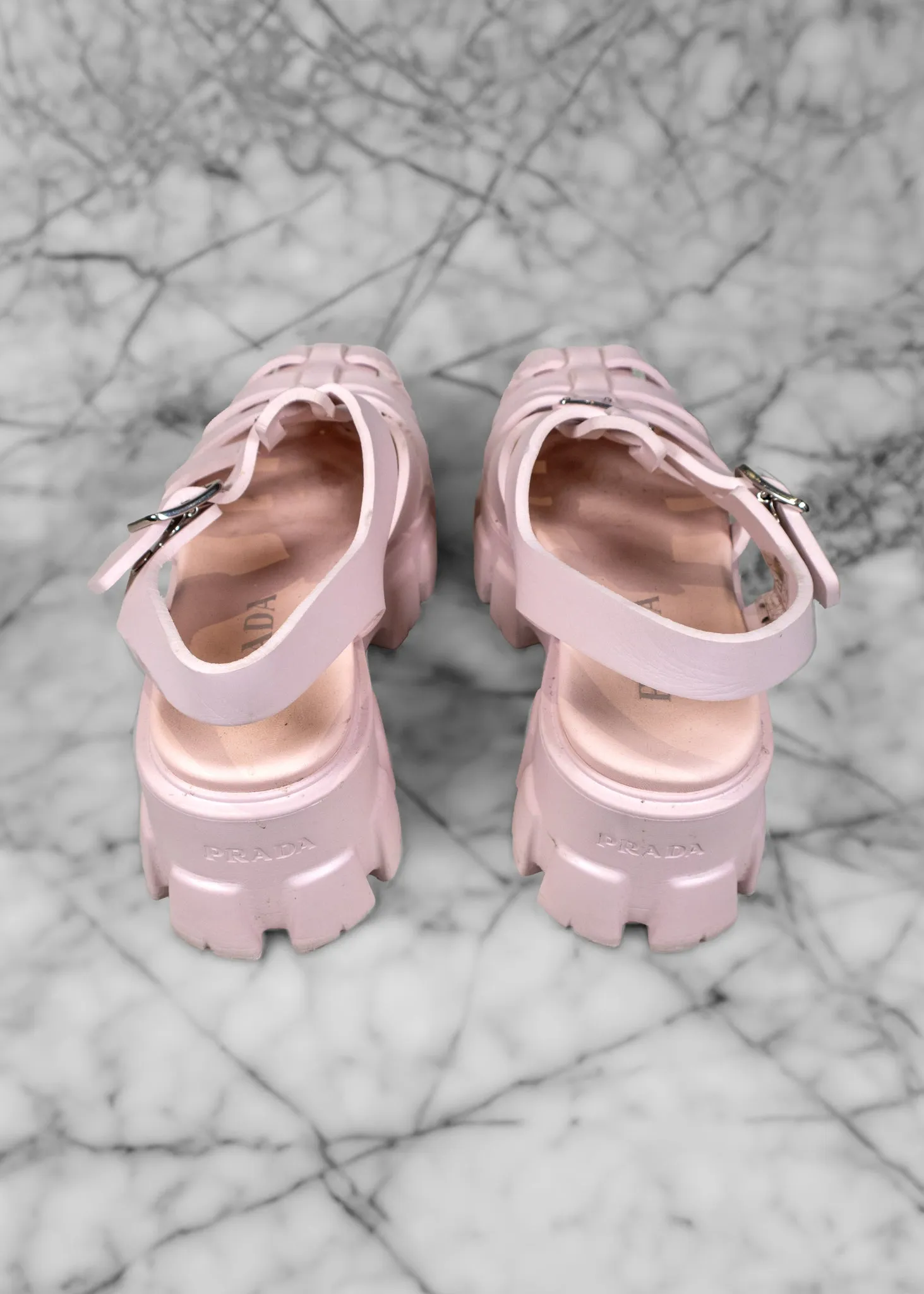 Prada Pink Rubber Gladiator Sandals