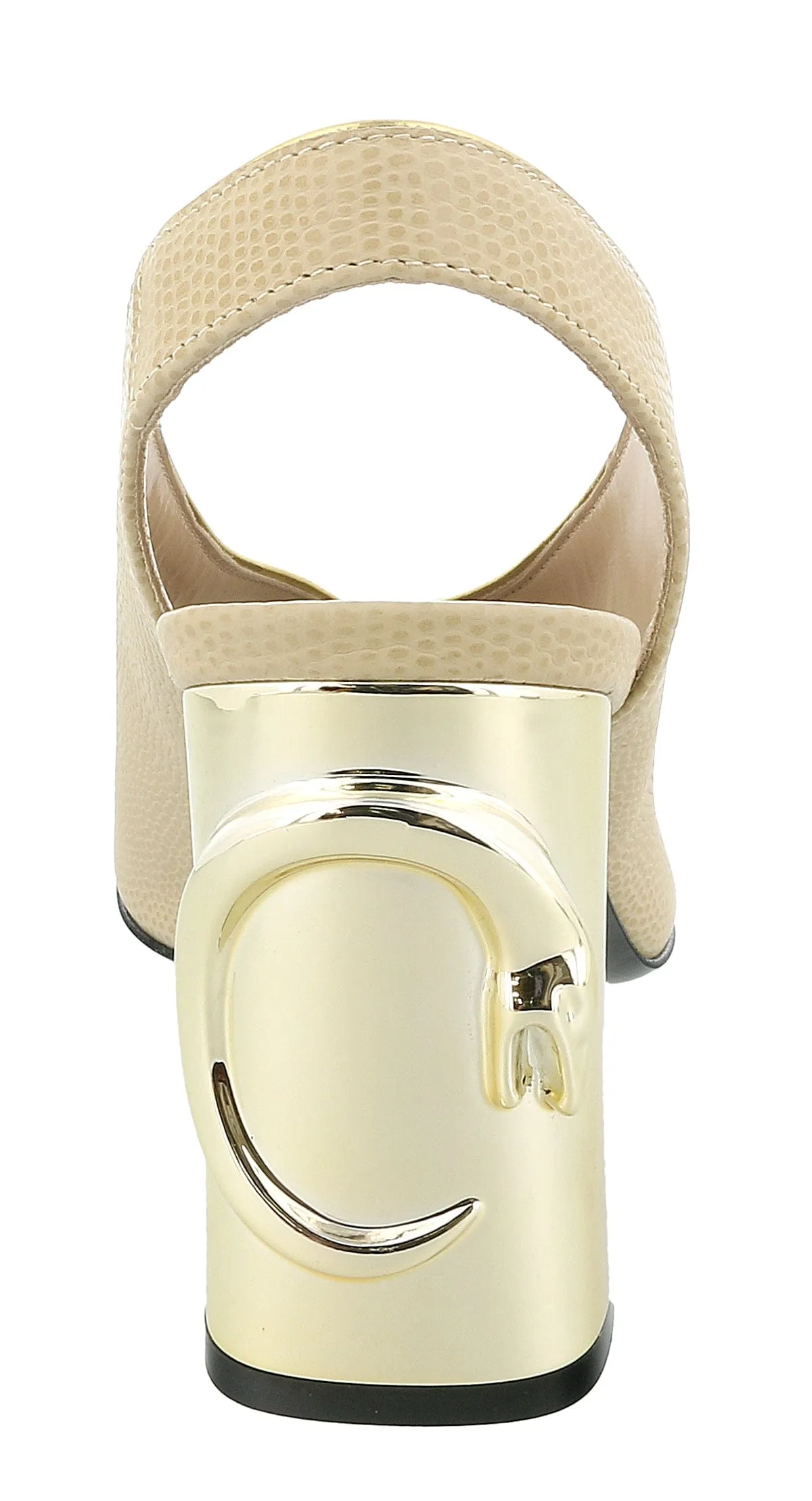 Roberto Cavalli Class  Beige Lizard Textured Square Open Toe Block High Heel Slingback Sandal-