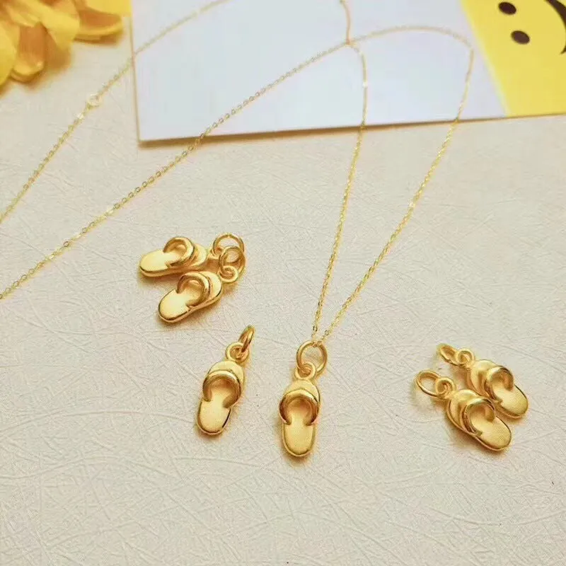 Solid 24K Gold Cute Flip Flops Pendant