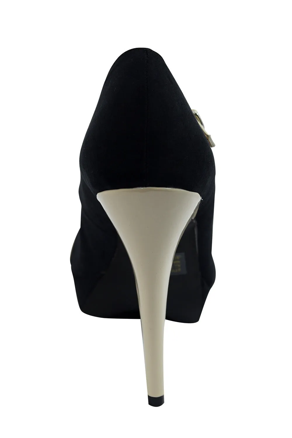 Vintage Inspired Black & Cream Two Tone Bow Accent T-strap Mary Jane Pumps