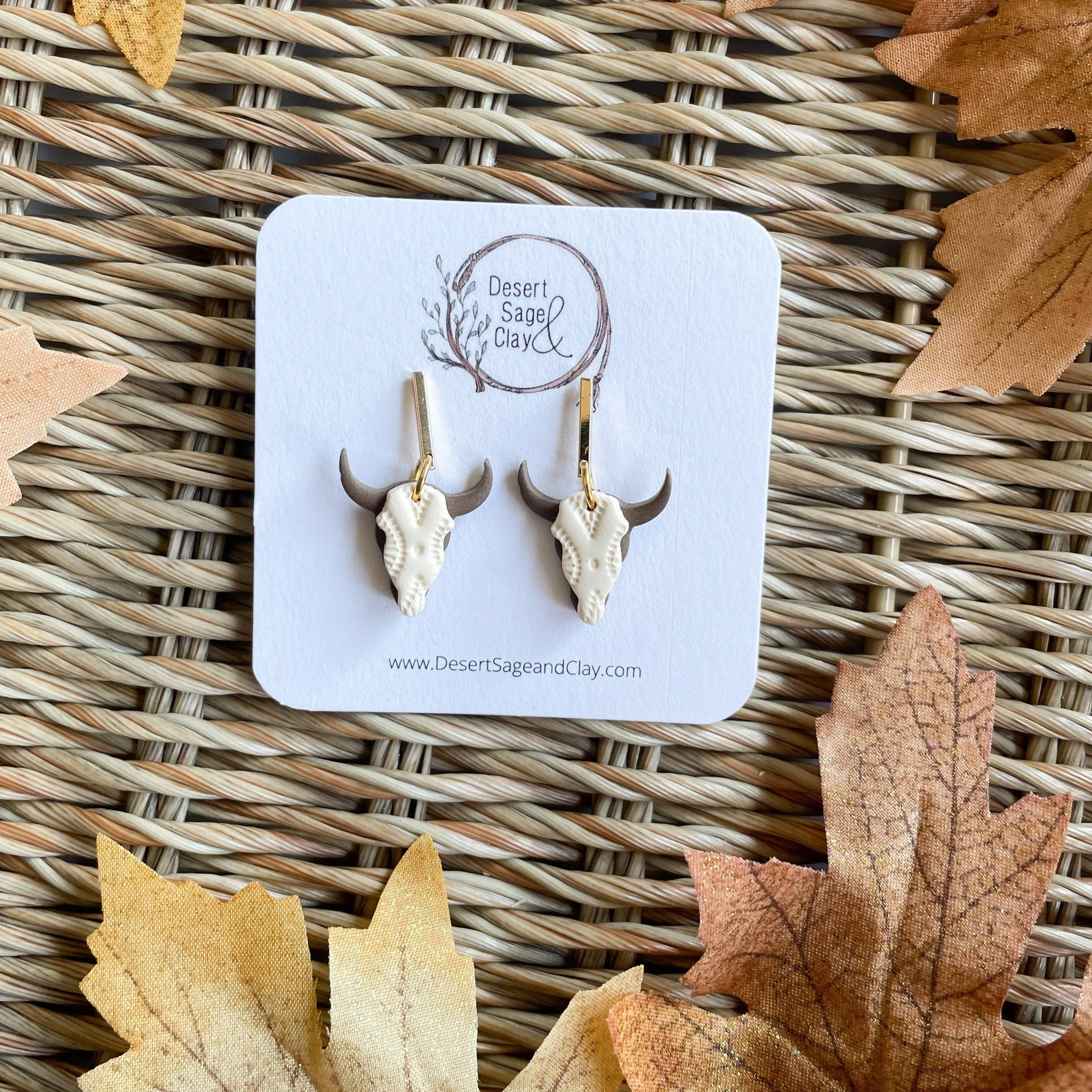 Western Clay Earring Mini Boho Bull
