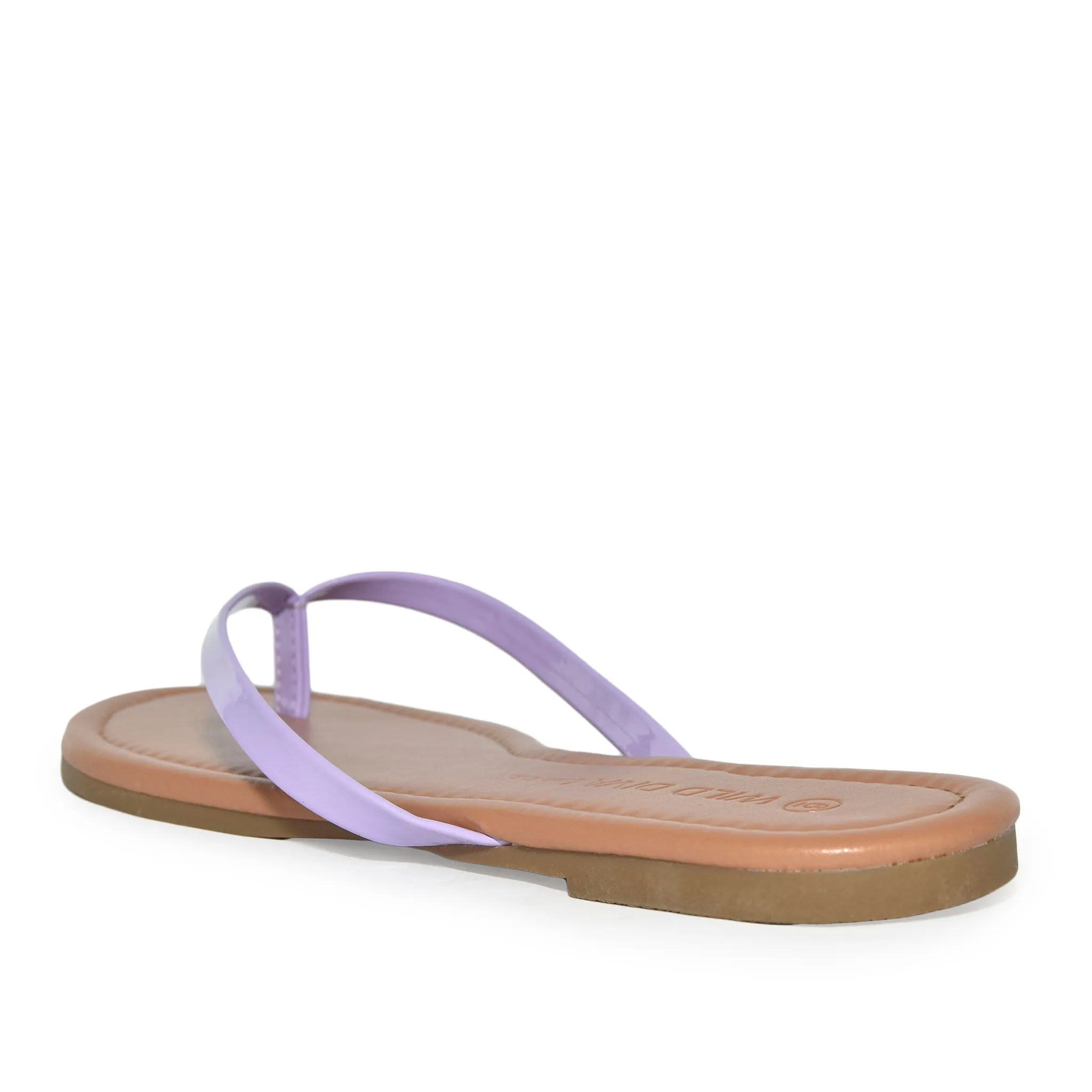 Wild Diva Classic Faux Patent Strap Leather Almond Toe Flip Flop Thong Sandals
